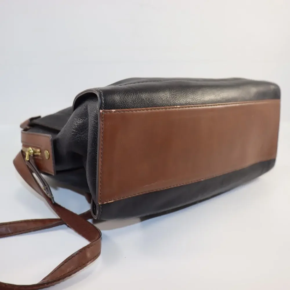 Fossil Black and Brown Leather Crossbody Satchel